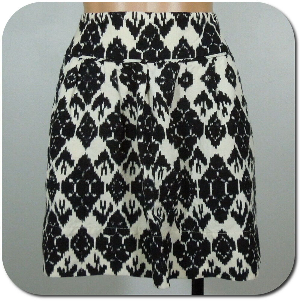 ANN TAYLOR LOFT A-Line Skirt size 0 Womens Linen Black & White Patterned